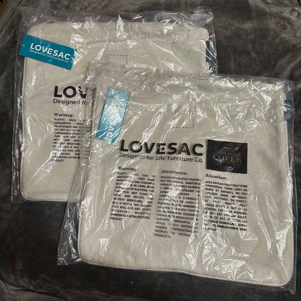 NEW LOVESAC Set Of 2 Pearl Micro Bouclé Throw Pillow Covers 18”x18” Teal Zippers